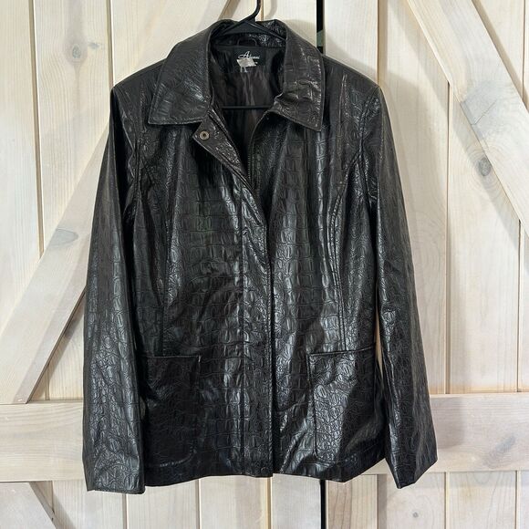 Vintage Alanni Womens Jacket XL Black Faux Leather Alligator Pockets Mob Wife - Picture 1 of 10